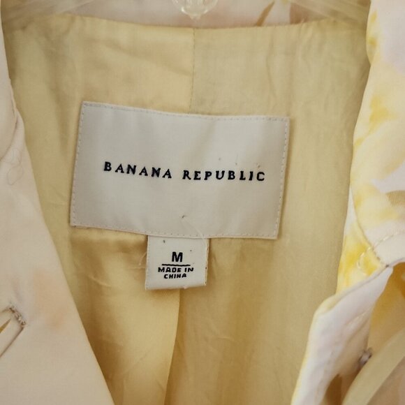BANANA REPUBLIC | Satin Trench Coat Jacket Floral Yellow Roses Sz M - Picture 4 of 7